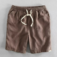 Herren-Shorts aus Leinenmischgewebe mit Kordelzug in Braun