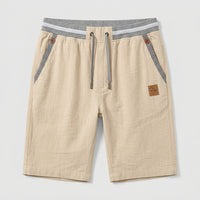 Herren-Shorts mit Kordelzug und gestreiftem Besatz in Beige