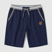 Herren-Shorts mit Kordelzug und gestreiftem Besatz in Marineblau