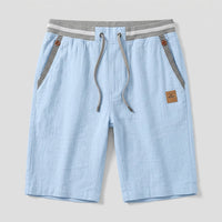 Herren-Shorts mit Kordelzug und gestreiftem Besatz in Hellblau