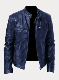Felix | Herren Slim-Fit Biker Quilted Jacket aus Kunstleder mit Reißverschluss in Dunkelblau