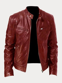 Felix | Herren Slim-Fit Biker Quilted Jacket aus Kunstleder mit Reißverschluss in Dunkelrot