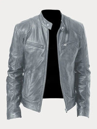 Felix | Herren Slim-Fit Biker Quilted Jacket aus Kunstleder mit Reißverschluss in Grau