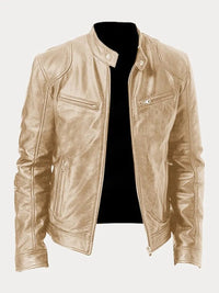 Felix | Herren Slim-Fit Biker Quilted Jacket aus Kunstleder mit Reißverschluss in Gold