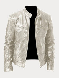 Felix | Herren Slim-Fit Biker Quilted Jacket aus Kunstleder mit Reißverschluss in Silber
