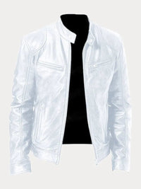 Felix | Herren Slim-Fit Biker Quilted Jacket aus Kunstleder mit Reißverschluss in Weiß