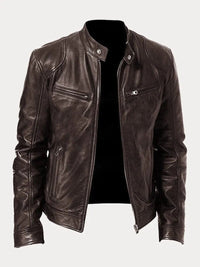 Felix | Herren Slim-Fit Biker Quilted Jacket aus Kunstleder mit Reißverschluss in Braun
