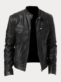Felix | Herren Slim-Fit Biker Quilted Jacket aus Kunstleder mit Reißverschluss in Schwarz