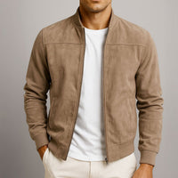 Dominik | Herren Slim-Fit Wildleder Bomber Steppjacke mit Reißverschluss in Braun