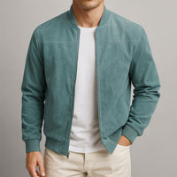 Dominik | Herren Slim-Fit Wildleder Bomber Steppjacke mit Reißverschluss in Blau