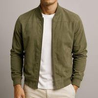Dominik | Herren Slim-Fit Wildleder Bomber Steppjacke mit Reißverschluss in Grün