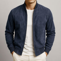 Dominik | Herren Slim-Fit Wildleder Bomber Steppjacke mit Reißverschluss in Dunkelblau