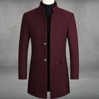 Matthias | Herren Slim-Fit Wollmantel mit Stehkragen und Knopfverschluss in Weinrot