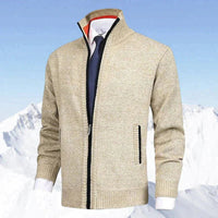 Christian | Herren Stehkragen Reißverschluss Strick-Cardigan in Beige