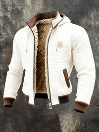 Niklas | Herren Steppjacke mit Fleecefutter Kapuze Reißverschluss Lederdetails in Weiß