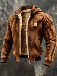 Niklas | Herren Steppjacke mit Fleecefutter Kapuze Reißverschluss Lederdetails in Braun