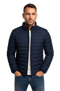 Herren Steppjacke mit Stehkragen und Reißverschluss in Dunkelbrau