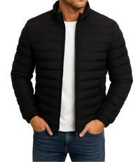 Herren Steppjacke mit Stehkragen und Reißverschluss in Schwarz