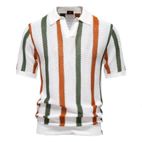 Herren-Strick-Poloshirt mit Streifenmuster in Weiß