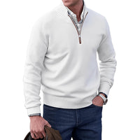 Elias | Herren Strick-Sweater Regular-Fit Langarm Quarter-Zip Pullover in Weiß
