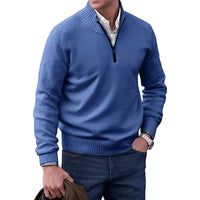 Elias | Herren Strick-Sweater Regular-Fit Langarm Quarter-Zip Pullover in Blau