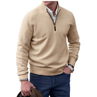 Elias | Herren Strick-Sweater Regular-Fit Langarm Quarter-Zip Pullover in Braun