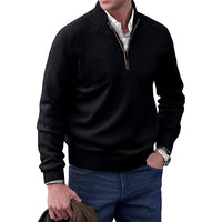 Elias | Herren Strick-Sweater Regular-Fit Langarm Quarter-Zip Pullover in Schwarz