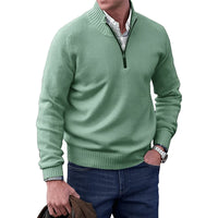 Elias | Herren Strick-Sweater Regular-Fit Langarm Quarter-Zip Pullover in Grün
