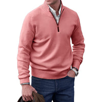 Elias | Herren Strick-Sweater Regular-Fit Langarm Quarter-Zip Pullover in Rosa