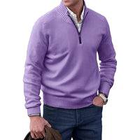 Elias | Herren Strick-Sweater Regular-Fit Langarm Quarter-Zip Pullover in Lila