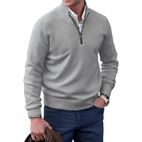 Elias | Herren Strick-Sweater Regular-Fit Langarm Quarter-Zip Pullover in Hellgrau