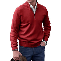 Elias | Herren Strick-Sweater Regular-Fit Langarm Quarter-Zip Pullover in Rot