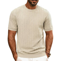 Herren Strick-T-Shirt mit Chevron-Struktur und Rundhalsausschnitt in Beige