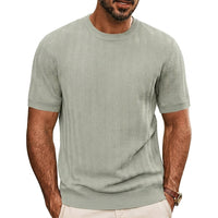 Herren Strick-T-Shirt mit Chevron-Struktur und Rundhalsausschnitt in Hellgrau
