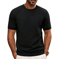 Herren Strick-T-Shirt mit Chevron-Struktur und Rundhalsausschnitt in Schwarz