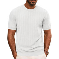 Herren Strick-T-Shirt mit Chevron-Struktur und Rundhalsausschnitt in Weiß