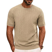 Herren Strick-T-Shirt mit Chevron-Struktur und Rundhalsausschnitt in Khaki