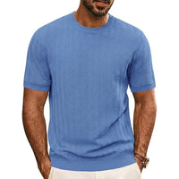 Herren Strick-T-Shirt mit Chevron-Struktur und Rundhalsausschnitt in Blau