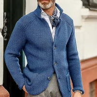 Stefan | Herren Strickjacke Cardigan mit Knopfleiste in Waffeloptik in Himmelblau