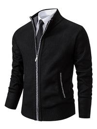 Herren-Strickjacke mit durchgehendem Reißverschluss und Rippstrick in Schwarz