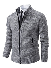 Herren-Strickjacke mit durchgehendem Reißverschluss und Rippstrick in Grau
