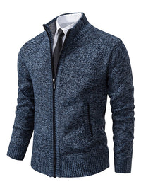 Herren-Strickjacke mit durchgehendem Reißverschluss und Rippstrick in Marineblau
