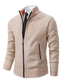 Herren-Strickjacke mit durchgehendem Reißverschluss und Rippstrick in Khaki