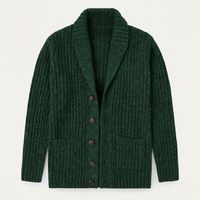 Herren-Strickjacke mit Schalkragen und grobem Strickmuster in Grün