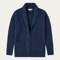 Herren-Strickjacke mit Schalkragen und grobem Strickmuster in Marineblau