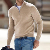 Dominik | Herren Strickpullover mit Halbem Reißverschluss Regular Fit in Beige