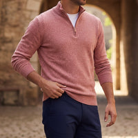 Herren-Strickpullover mit Viertelreißverschluss in Altrosa