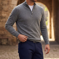 Herren-Strickpullover mit Viertelreißverschluss in Anthrazit