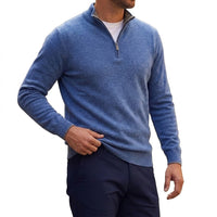 Herren-Strickpullover mit Viertelreißverschluss in Stahlblau