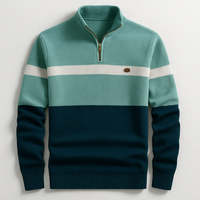 Herren-Strickpullover mit Viertelreißverschluss und Colorblock-Design in Grün Marine